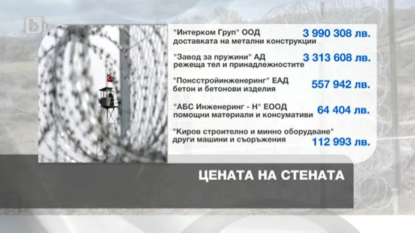 5 фирми ще изпълняват поръчките за доставки на оградата по границата с Турция
