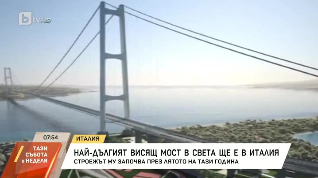 Италия е на път да реализира най-дългия висящ мост в света