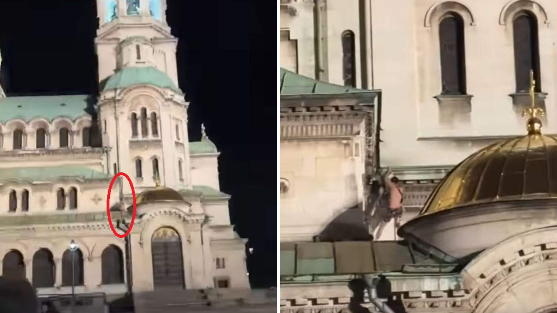 Полугол мъж се покатери на катедралата „Св. Александър Невски“ (СНИМКИ)