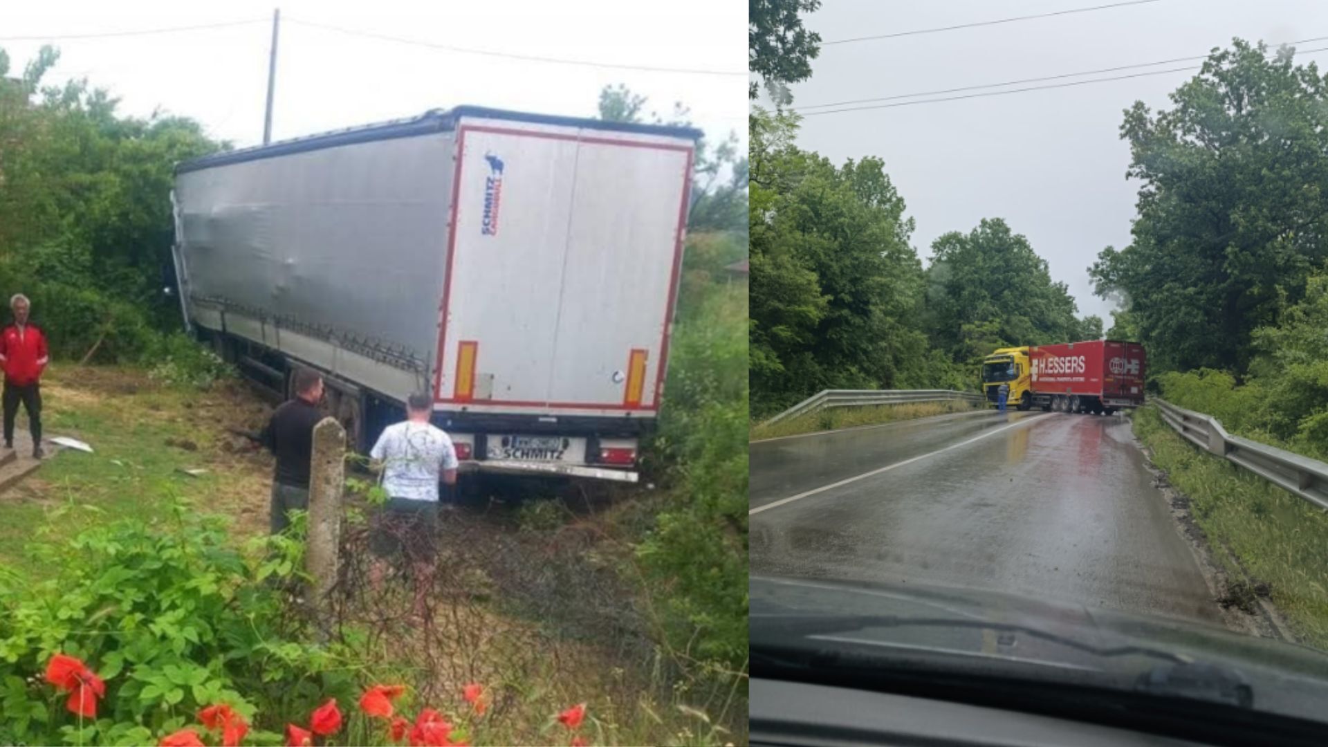 Тир влезе в двор на къща във Видинско, друг се завъртя и блокира пътя за Оряхово (СНИМКИ)