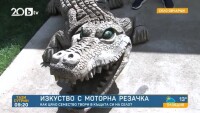 Изкуство с моторна резачка: Мъж изработва красиви фигури от дърво
