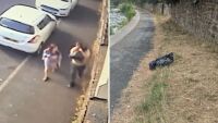 Заснеха двойка да носи възрастното си куче в торба. След това го хвърлят в канал