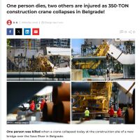 Кран с тегло 350 тона се срути по време на строеж на нов мост 