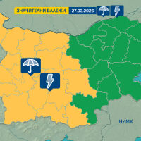 Жълт код за значителни валежи в 16 области у нас в петък, 27 март