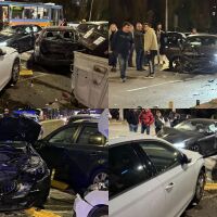 Кола отнесе поне 6 автомобила в центъра на София, шофьорът е с положителна проба за алкохол (СНИМКИ)