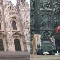 Сюрреалистична сцена на „Пиаца Дуомо“: Мъж изпра и простря дрехите си на Миланска катедрала