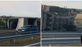 Тир се преобърна на АМ „Тракия“ край Карнобат, движението е ограничено (ВИДЕО)