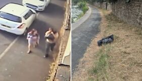 Заснеха двойка да носи възрастното си куче в торба. След това го хвърлят в канал