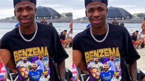 Фен №1: Винисиус се разходи из Копакабана, облечен с тениска на Бензема