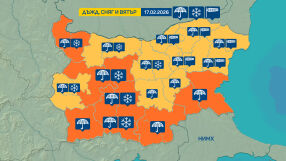 Опасно време във вторник: Значителни валежи от сняг и дъжд в половин България	
