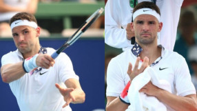 Мехури мъчат Григор Димитров, спи с ръкавица