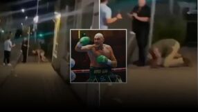 Тайсън Фюри лази по тротоара след пиянска нощ... буквално (ВИДЕО)