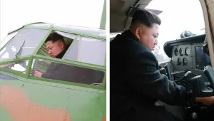 Ким Чен-ун в пилотската кабина на самолет