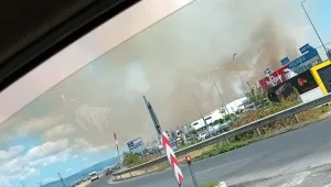 Пожар гори до Аквапарка в Несебър (СНИМКИ и ВИДЕО)