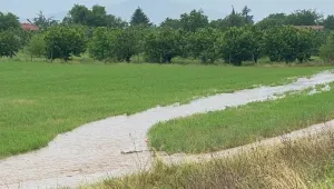 Овощни насаждения под вода и изровена пътна настилка в Сливенско