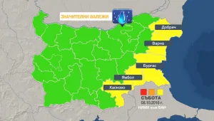 Жълт код за значителни валежи и силен вятър в 8 области днес 