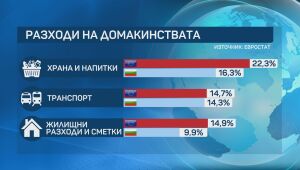 Най-голяма част от доходите на домакинствата отива за храни и безалкохолни напитки