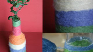 Ваза от стара бутилка и разноцветна прежда