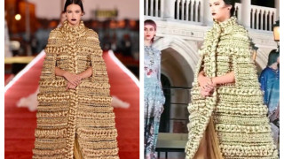 Бел Хинова дефилира с впечатляваща пелерина за "Долче и Габана Alta Moda"