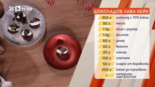 Снимка: Шоколадов лава кейк със заквасена сметана и сладко от боровинки