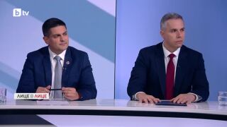Снимка: Предизборен дебат между Ангел Славчев от "Възраждане" и Радостин Василев от "МЕЧ"
