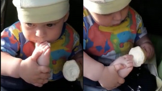 Сладко бебе разсмя милиони: яде сладолед от фунийка с краче (ВИДЕО)