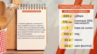 Снимка: Палачинки с извара, поднесени с крем от извара и мед с масло