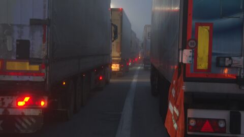 Километрична опашка от тирове по АМ "Марица" в района на българо-турската граница (ВИДЕО)