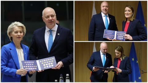 Росен Желязков показа българските евромонети на Урсула фон дер Лайен и Роберта Мецола 