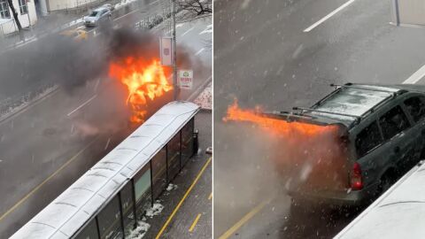 Кола избухна в пламъци във Варна