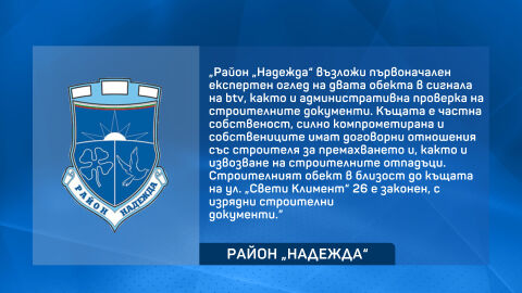 След репортаж по bTV: Район „Надежда“ провери сигнала за рухнала къща край строеж