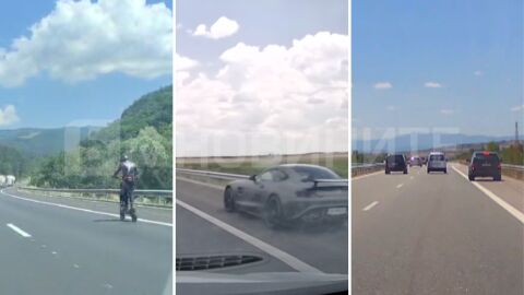 Снимка: От „Аз, репортерът“: Със 100 км/ч с тротинетка по магистрала „Хемус“, безумни изпреварвания в аварийната лента (ВИДЕО)