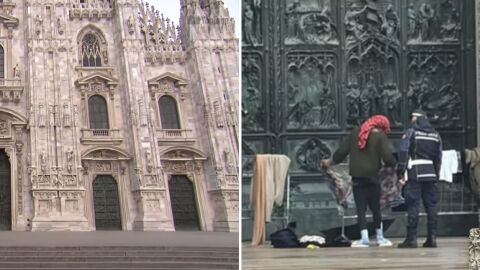 Сюрреалистична сцена на „Пиаца Дуомо“: Мъж изпра и простря дрехите си на Миланска катедрала