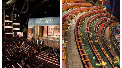 Снимка Блясък на сцената, боклук по пода: снимка след Оскарите 2026 разгневи интернет