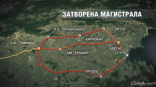 Снимка: И обходният маршрут Ямбол – Средец – Бургас е затворен