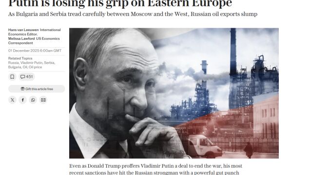 Снимка: The Telegraph: Путин губи контрол над петролния бизнес в България и Сърбия 