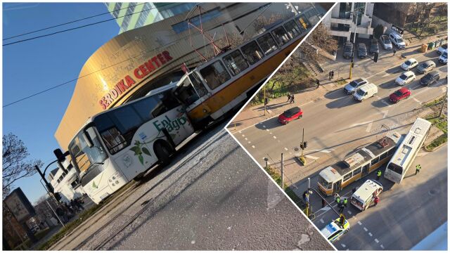 Трамвай се вряза в автобус