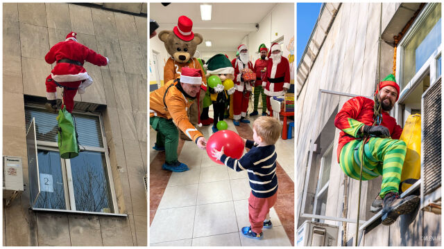 Снимка: Коледно чудо в болницата: Дядо Коледа и елфите му се спуснаха от покрива с подаръци (ВИДЕО)