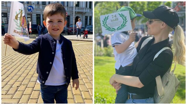 Снимка: Поли Гергушева и малкият Борис на слънчева разходка в Деня на буквите