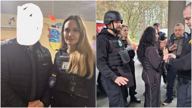 Снимка: Анджелина Джоли с бронежилетка - актрисата е в украинския град Херсон (СНИМКИ)