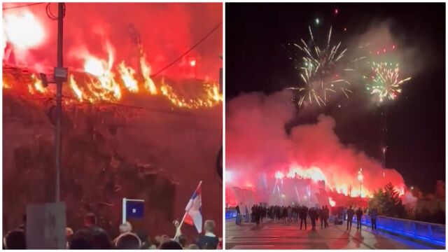 Снимка: Привърженици на Вучич подпалиха с факли Нишката крепост (ВИДЕО)