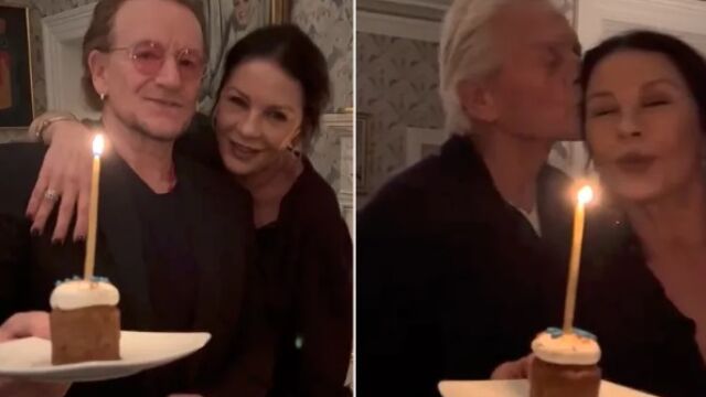 Снимка: Боно от U2 изпя „Честит рожден ден“ на Майкъл Дъглас и Катрин Зита-Джоунс (ВИДЕО)