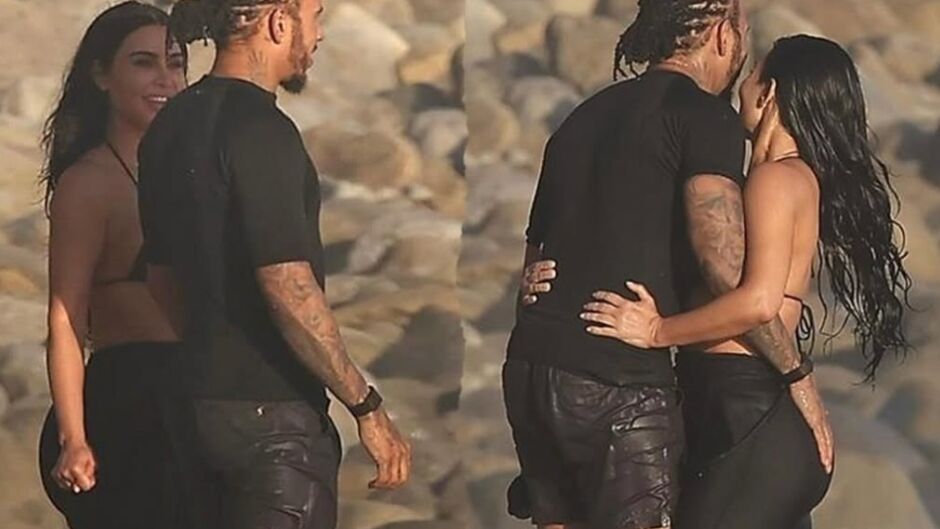 Ким Кардашиян и Люис Хамилтън - горещи целувки в студения океан (СНИМКИ)