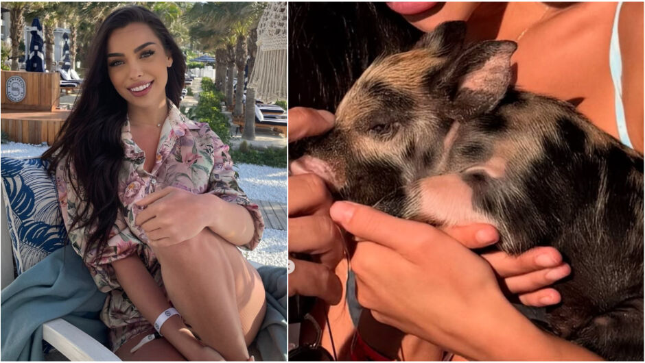 Малко преди Коледа: Айлин от „Ергенът“ храни прасета със своя любим (ВИДЕО)