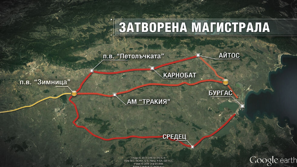 И обходният маршрут Ямбол – Средец – Бургас е затворен